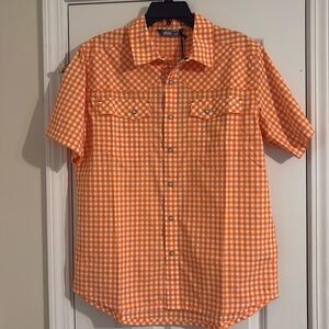 Stio Eddy Shirt Vibrant Sunset Gingham Pearl Snap Short Sleeve NWT